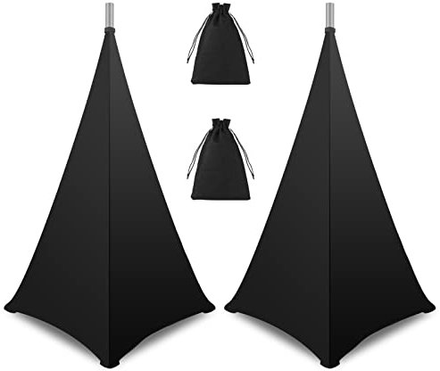 OUKMIC DJ Speaker Stand Cover Black, 360 Degree Tripod Skirt with Storage Bag for Stage Gig, Wedding and Banquet Event - 2 Pack