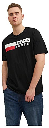 JACK & JONES Mens Short Sleeve Logo T-Shirt Plus Size Black XXL