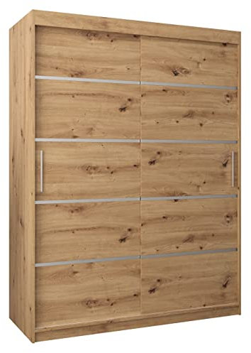 MEBLE KRYSPOL Schwebetürenschrank Verona 1 150 cm Kleiderschrank mit Kleiderstange und Einlegeboden Schlafzimmer- Wohnzimmerschrank Schiebetüren Modern Design (Schubladen: 0, Artisan Eiche)