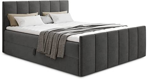 Boxspringbett Star Lux mit Fußteil, 2 Bettkästen und Matratzentopper - Doppelbett mit Topper, Bonell-Matratze, Polsterbett, Bett, Betten, Schlafzimmer (180 x 200 cm, Dunkelgrau (Kronos 22))