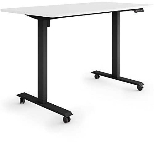 ESMART Germany ETX-121BW 140x70cm Weiß Ergonomischer Steh-Sitz-Schreibtisch auf Rollen Stufenlos elektrisch höhenverstellbar 78,5-128,5cm 3 x Memory USB Ladeport Aktivitätserinnerung