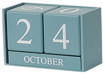 Verve Jelly Tischkalender Kalender Würfel immerwährend ewiger Kalender aus Holz Desktop-Kalender Flip Block Design Retro Dauerkalender für Café, Restaurant, Büro oder zu Hause Dekoration, Blau