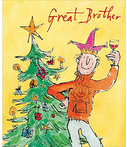 Great Brother Xmas Jumper Festive Tree and Wine Illustration Quentin Blake Christmas Card