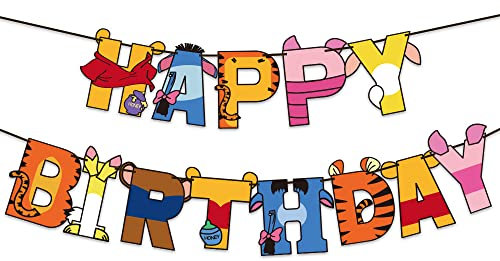 Norinoya Happy Birthday Banner per Winnie the Pooh Motto Supplies Favors for Kids, Birthday Party Decorations Baby Shower Supplies Set for Indoor Outdoor