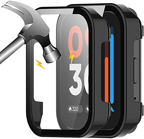 Akancy [2 Stück] Custodia rigida compatibile con realme watch 3 con pellicola protettiva, 9H Durezza Hart PC Case sottile in vetro temperato per Smart, nero