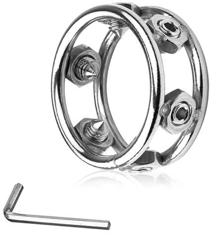 Edelstahl Penisring Cockring mit 6 Spikes Metall Eichelring Schraube,CBT Hodenstrecker Ballstretcher Keuschheitsgürtel für Herren,SM Sexspielzeug für Paare Extrem Sex Toy (Innen(Ø): 33mm,Stil B)