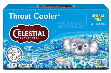 Celestial Seasonings Throat Cooler Herbal Tea, Caffeine Free, 16 Tea Bags Box