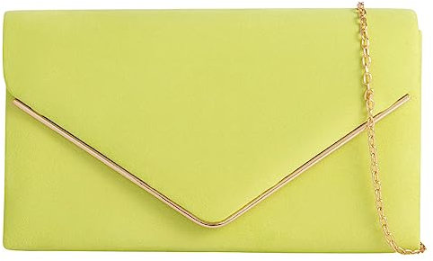 fi9 Pochette da donna in pelle scamosciata, tinta unita, da sposa, ballo di fine anno, matrimonio, festa,, Lime, medium