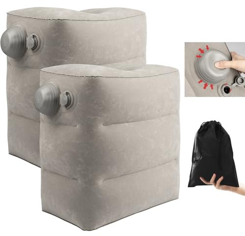 Lot de 2 repose-pieds gonflables pour voyage en avion, hauteur réglable, coussin repose-pieds avec pompe pour bureau, avion, train, voitures, maison (gris)