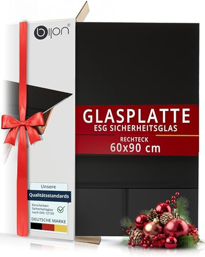 bijon Glasplatte Schwarz Tisch ESG Sicherheitsglas Rechteck - Für Esstisch, Couchtisch, Gartentisch, Schreibtisch, Bodenplatte, Funkenschutz, Kaminschutz - Glasplatte 60x90 cm oder 90x60 cm