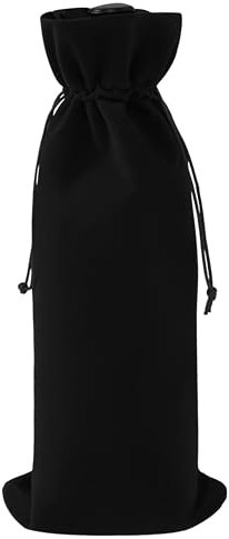 KONMAY 10 Stück Schwarze Weintasche mit Kordelzug, 15x35 cm Samt-Weinbeutel, Wiederverwendbare Samt-Wein-Geschenkbeutel, Weinflaschenbeutel, Weinbeutel für Hochzeit, Party, Blindverkostung