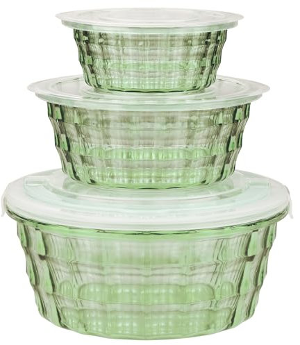 RAMFIYN Mixing Bowls Set of 3, Green, BPA-Free Plastic, Salad Bowls with Lids, 950 ml, Dishwasher Safe, Unisex, Food-Grade PP, Microwave Not Recommended, Ideal for Meal Prep and Storage