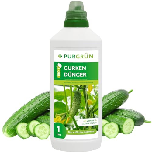 Purgrün® Bio-Gurkendünger 1 Liter – Organische Rezeptur – Premium-Flüssigdünger – NPK 3+2,5+6 – Extra Kalium für prächtige Gurken – Ohne tierische Inhaltsstoffe – Gemüsedünger für 100 Liter Wasser