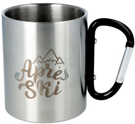 Spruchreif | Edelstahltasse mit Karabinerhaken | Edelstahlbecher mit Karabinerhaken Henkel | Bruchfest | Camping Tasse | Outdoor Gadgets | Geschenk Ski | Ski Geschenke | „Après Ski“