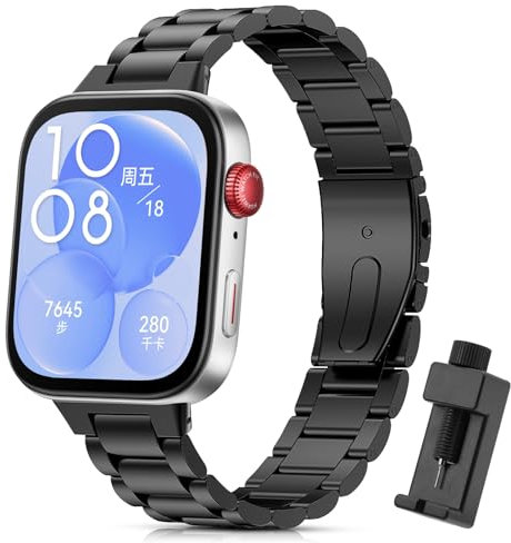 BDIG Métal Bracelets pour Huawei Watch Fit 3 Acier Inoxydable Hommes Femmes,Acier Inoxydable en Métal Bracelet Compatible pour Huawei Watch Fit 3 Noir