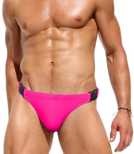 WOYUANSHA Badehose Boardshorts Schwimmhose Sexy Schneller Herren Badeanzug Mit Seitlichen Knöpfen Bikini Bademode Mode Aus Nylon Badeanzug Sport Strand Surf Koffer XXL Fushia