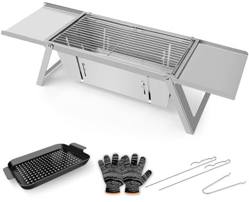 E EASTSTORM Small Folding BBQ Barbecue Grill, Portable Foldable Charcoal Grill for Camping, 304 Stainless Steel BBQ Tabletop Smoker for Picnic, Garden, Camping, Travel