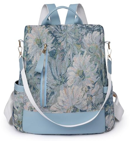 volumoon Damen Anti Diebstahl Rucksack, 2 in 1 Damen Rucksack Wasserdichte Nylon, Umhängetasche Große Kapazität Schultertasche, Casual Daypack Reiserucksack für Frauen Mädchen (B-Blau)