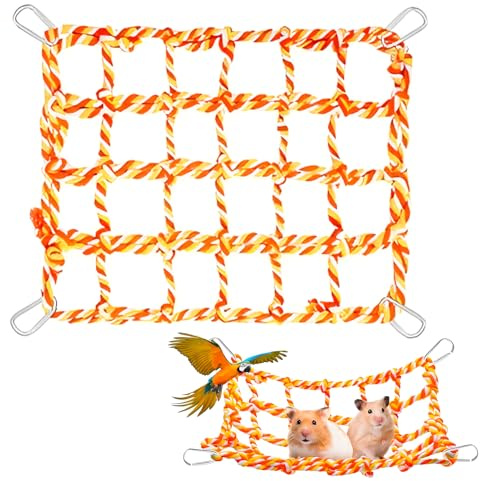 LHLZNB Rat Climbing Rope Net Equipped with 4 hooks, Colorful Bird Rope Net，Pet Hanging Hammock,Small Animal Rope Net Toy, Cage Decor Accessories for Rat Hamster Bird Ferret