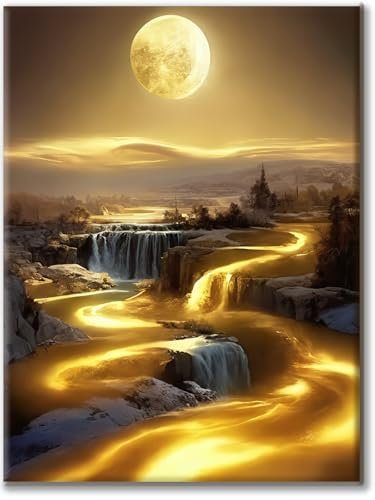 Yiminu.DS Diamond Painting Erwachsene, Diamant Painting Bilder Blumen 30x40cm 5D Diamond-Painting Diamant Painting Bastelset BastelnWanddeko, Landschaft Sternenhimmel Meer Mond golden