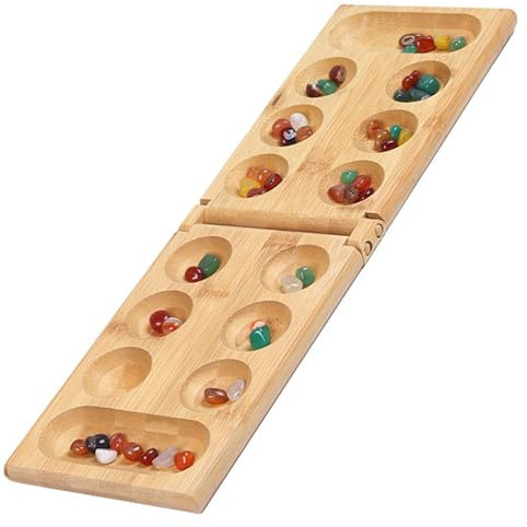Jeu de société en bois pliable Mancala avec 48 pierres précieuses colorées, jeux de société Klaha, jeux de société pour fêtes de famille - design pliable et portable