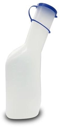 Botella de orina para hombre, 1000 ml, transparente de polipropileno con tapa azul, rectangular, lechosa con cierre, recipiente de recogida de orina para hombres, cuidado en el hogar, hospital, viajes