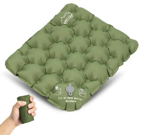 ONTYZZ Aufblasbares Stadion Sitzkissen Outdoor Wasserfest Sitzkissen Faltbar Sitzpolster Flugzeug Aufblasbares Polster für Unterwegs Boote Konzert Camping 42 x 33 cm Armeegrün