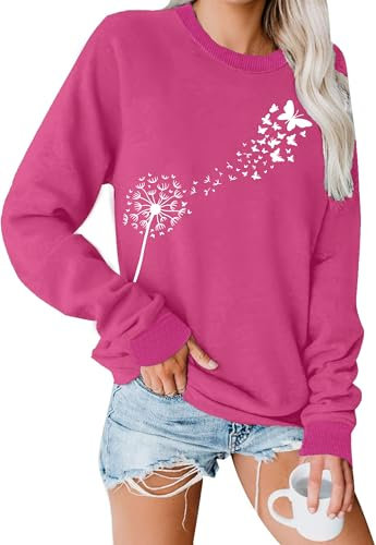 hohololo Sweat-shirt pissenlit pour femme - Manches longues - Pull automne hiver, Rose 1, M