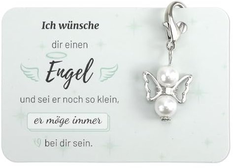 LunarCharm Pendentif ange porte-bonheur ange gardien avec sac en organza, porte-clés, cadeau d'adieu, collègue, Noël, baptême, mariage, Blanc., L
