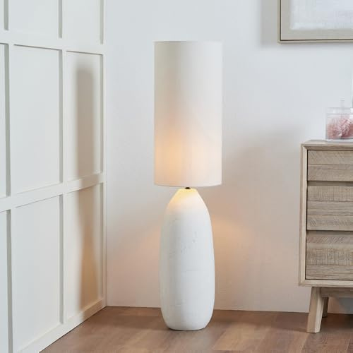 Pacific Lifestyle Large White Textured Ceramic Floor Lamp | Crackle Effect Vintage Inspired Table Lamp | Coastal Complete Lamp with Drum Shade for Living Room