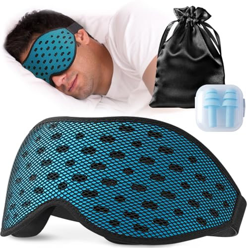 Umisleep Atmungsaktive 3D Schlafmaske für Seitenschläfer, Bequeme, Leichte Schlafbrille für Herren Frauen, mit Aufbewahrungstasche & Ohropax für Flugzeug, Reise, Büro, Blaue