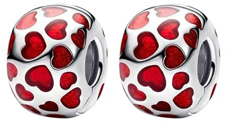 Annmors 925 Sterling Silber Bead Charms Europäische Armbänder und Halskette Sparkle Red Heart Clip Stopper Perlen mit Zirkonia,Weihnachten,Valentinstag,Muttertag,Geschenkanhänger Frauen und Mädchen