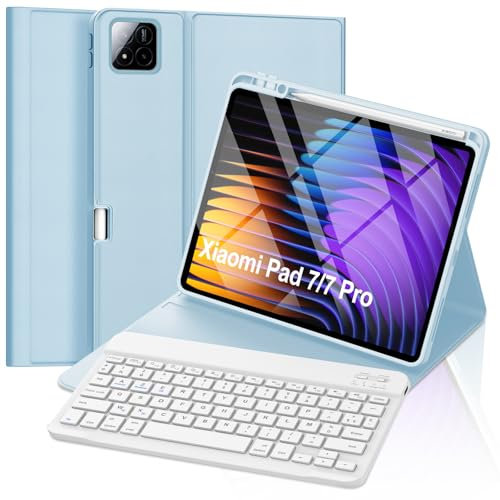 FOGARI Clavier pour Xiaomi Pad 7/7 Pro 11.2'' 2024, Clavier AZERTY Français Détachable sans Fil Bluetooth pour Xiaomi Pad 7/Xiaomi Pad 7 Pro 2024 - Bleu