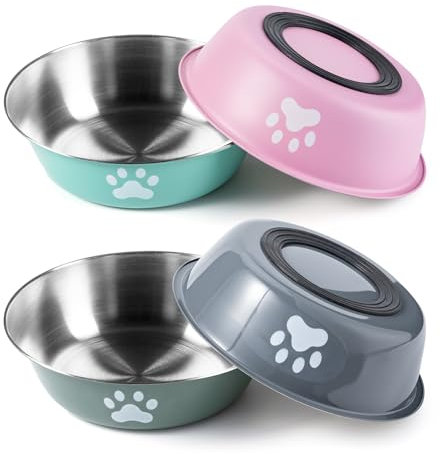 4 Pack Dog Bowls 860ml Stainless Steel Dogs Feeding Bowls with Nonslip Silicone Bottom Food Water Bowls Pet Feeder for Small Medium Dog Cat