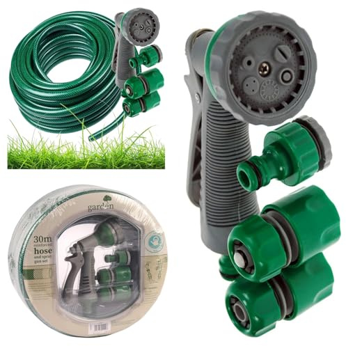 Garden PVC Green Hose Pipe & Spray 30M (98ft) Outdoor Water Hosepipe | for Watering Garden & Plants