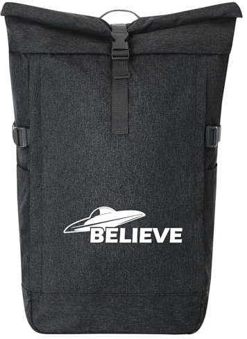 Huuraa Kurierrucksack UFO Believe 30-44 Liter Black Melange Fairtrade Rolltop Rucksack Geschenkidee
