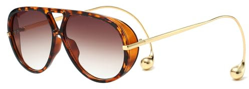 YAMEIZE Retro Pilot Sunglasses for Women Men Oversized 70s Double Bridge Sunglasses With Earring Round Vintage Big Frame Sun Glasses UV400