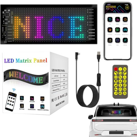 Panneau LED Pour Voiture - Panneau D'affichage Défilant Programmable, Panneau De Messages Sans Fil | Écran LED Contrôlé Par Application Pour La Communication Sur La Lunette Arrière Du Véhicule, Pannea