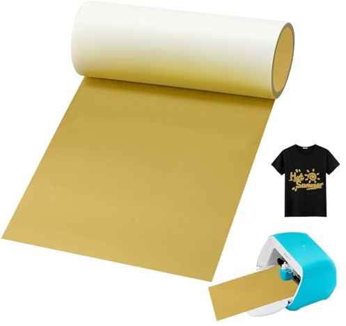 YushengTai Joy Smart Iron On Gold, 14cm x 150cm PU Heat Transfer Vinyl Textilfolie Rollen Keine Schneidematte Erforderlich, Plotterfolie Textil für Joy (Gold)