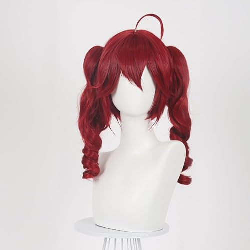 Kasane Teto Cosplay Perücke für Damen mit Zwillingsswänzen-Hairpin Curled Style Perücken, Anime Cosplay Kostüm Wig für Halloween, Burgunderrot