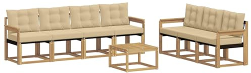 vidaXL Outdoor-Sofagarnitur mit Kissen 8 pcs Weiß und Beige, Moderner Garten-Sofa, strapazierfähiges Outdoor-Sektionen-Set, bequemes Terrassenmöbel, ideal zum Entspannen