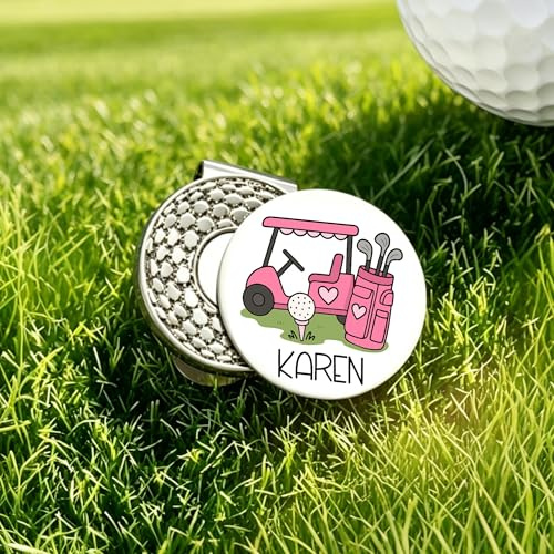 NICEDREAM Golfball-Marker, Hut-Clip, individueller Name, Golfwagen-Design, magnetische Ballmarker, lustiges Golfwerkzeug, Zubehör, Geschenke für Damen, Herren, Golfer