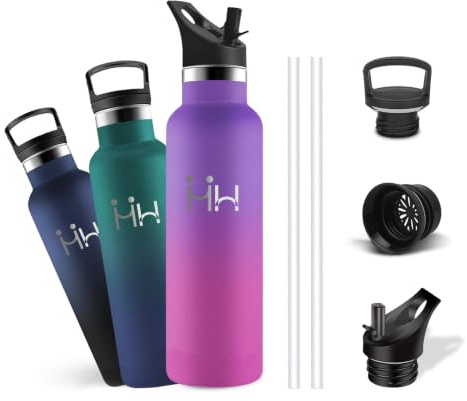 Gourde Isotherme, Gourde 500ml, Sans BPA, Bouteille Isotherme, Gourdes Enfant, 24h Froid & 12h Chaud, Anti Fuite, Facile à Transporter, Gourdes Inox pour Voyage, École, Bureau, Repas