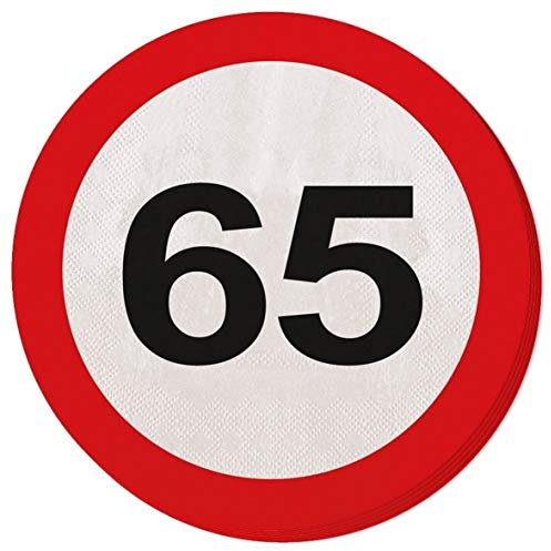 Folat 28365 Party Servietten Verkehrsschild (1 x 20 STK.)-Zahl 65