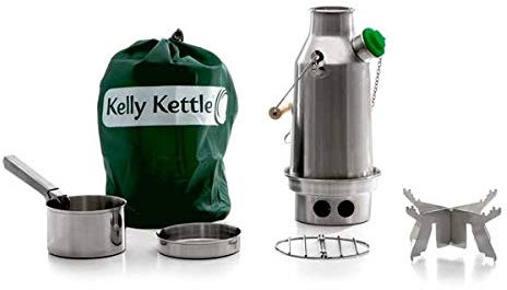 Kelly Kettle 'Trekker BASIC KIT - in Stainless Steel (0.6 liter Kettle + Cook Set + Base Support) | Boil Water & Cook Fast Outdoors | Camp Kettle & Wood Stove in 1 | Hike, Picnic | Weight 0.98kg