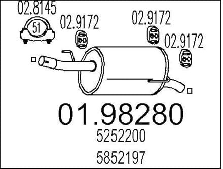 MTS 01.98280 Endschalldämpfer Endtopf 700mm 6,1kg