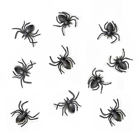 PartyDeco Spinnen Deko 3x3cm 10 Stück - Plastikspinne Dekoration Halloween Fasching - lustiger Scherzartikel Kinder // Plastik Spinnen, Schwarz, 10 STK., ca. 2cm - Schwarz