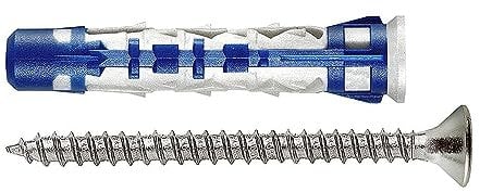 ELEMATIC BLUEFIX SCATOLA 50PZ TASSELLO NYLON CARTONGESSO 8x50MM BIMATERIALE RINFORZATO VITE SVASATA PIANA 5x65MM SPESSORE FISSABILE 10MM FISSAGGIO ANTISISMICO CEMENTO CALCESTRUZZO MATTONE