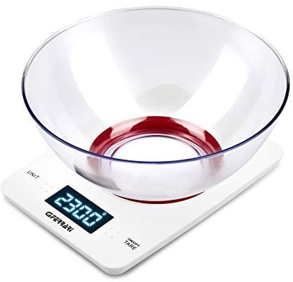 G3 Ferrari G2007100 Bilancia Alimentare, 1 gr/Kg, Capacità Ciotola 2L, 58 x 27mm, Display Alta Luminosità, Sensore ad alta precisione, Funzione TARA, Plastica, Bianco