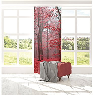 Bordüre senkrecht selbstklebend Vinyl und Tapete, Wandbordüre, Rot 77x260cm